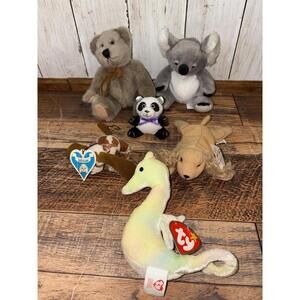 Lot of 6 Random Plushies Stuffed Animals Toys Ty Beanie Russ Dogs Bear Koala